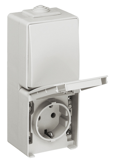 Conmutador / Base Schuko Vertical con Protección